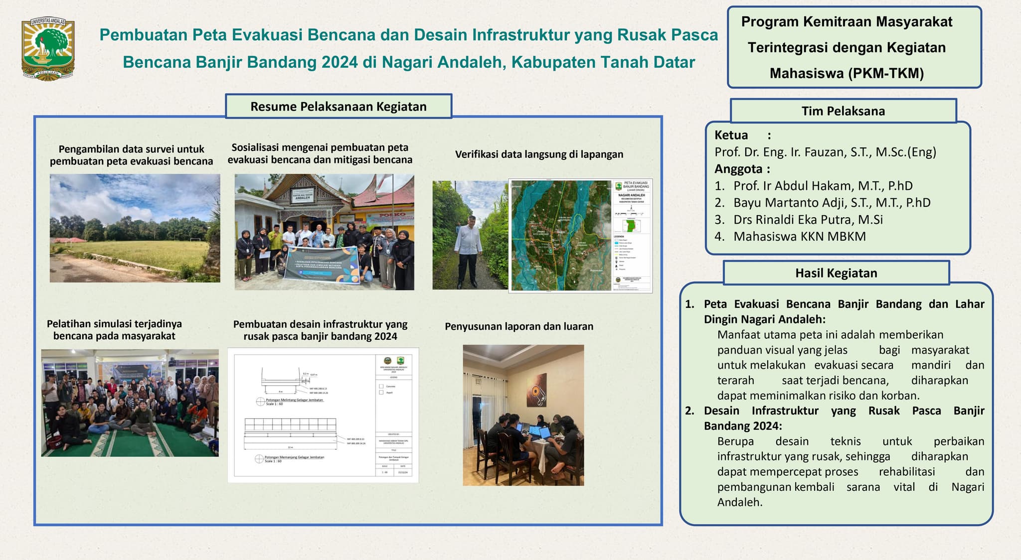 PEMBUATAN PETA EVAKUASI BENCANA DAN DESAIN INFRASTRUKTUR YANG RUSAK PASCA BENCANA BANJIR BANDANG 2024 DI NAGARI ANDALEH, KABUPATEN TANAH DATAR