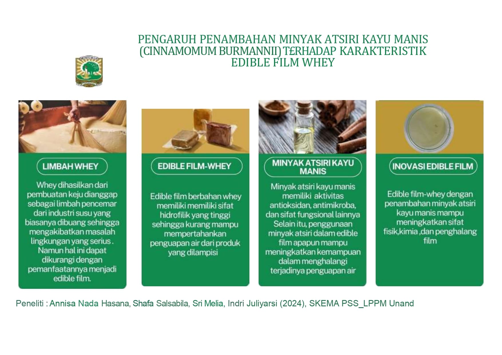 KARAKTERISTIK EDIBLE FILM WHEY KEJU DENGAN PENAMBAHAN MINYAK ATSIRI KAYU MANIS (Cinnamomum burmannii)