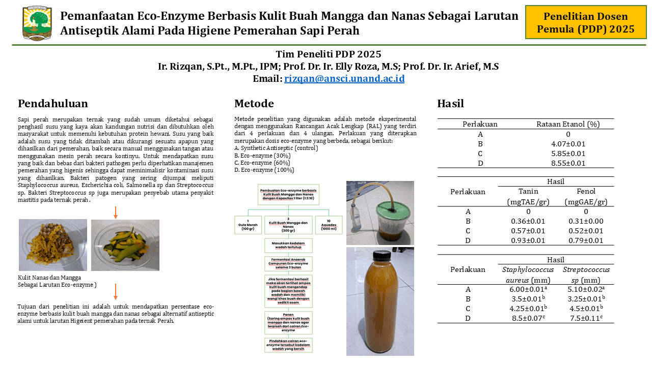 Pemanfaatan Eco-Enzyme Berbasis Kulit Buah Mangga dan Nanas Sebagai Larutan Antiseptik Alami Pada Higiene Pemerahan Sapi Perah