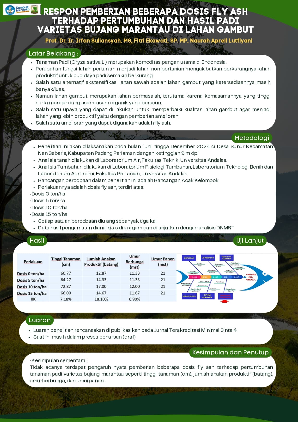 Respon Pemberian Beberapa Dosis Fly Ash Terhadap Pertumbuhan dan Hasil Padi Varietas Bujang Marantau di Lahan Gambut